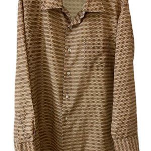 Cool Vintage Mustang 1970's Brown Patterned Button Up Shirt - Size Neck 16